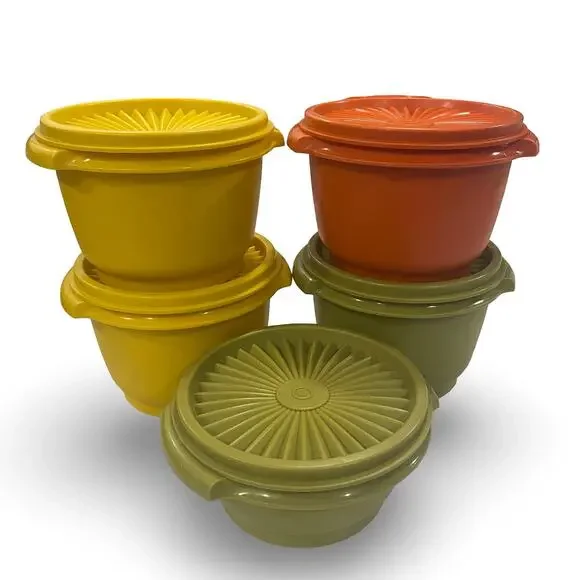 Tupperware Servalier Bowl Set of 5 Orange Yellow Green 886 1323 Sunburst Vintage - Picture 10 of 13
